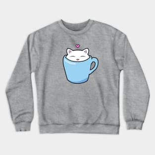 Cute cat in a blue cup Crewneck Sweatshirt